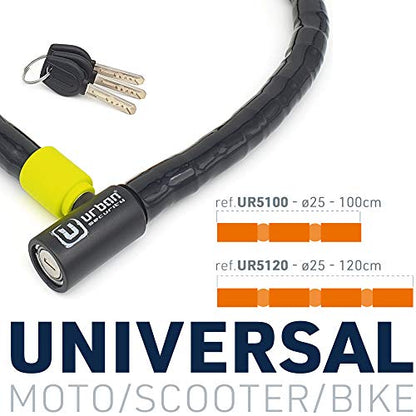 Urban UR5100 Phyton Cable Lock, Reinforced Steel Cable with Very Flexible Articulated Shielding, High Security Lock, Anti Theft Armored Cable for Motorcycle, Electric Bicycle, Scooter, 100cm/3,3ft