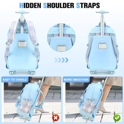 ACESAK Rolling Backpack for Girls - Roller Wheels School bag with Lunch Bag & Pencil Pouch for Teen Girls Kids Wheeled Suitcase Backpacks, Elementary Middle School Travel Daypack (Blue) - color: Blue
