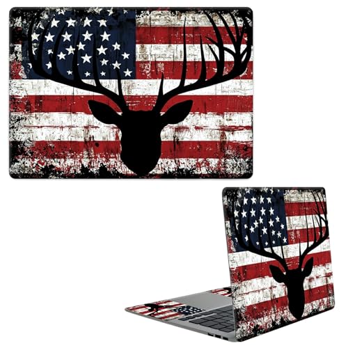 Laptop Skin Sticker Decal, Universal Protective Cover Fit 12 13 14 15.6 Inch Notebook, Reusable Water-Resistant Vinyl Decal w/ 2 Wrist Pads for Business Travel Office, Deer Flag - color: Deer Flag