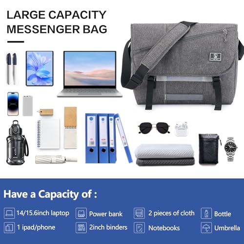 OIWAS Messenger Bag for Men, 15.6 Inch Laptop Crossbody Bags Women Casual Satchel Shoulder Bag College Travel Office Briefcase - color: Grey, size: 15.6 Inch