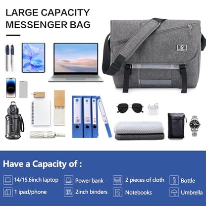 OIWAS Messenger Bag for Men, 15.6 Inch Laptop Crossbody Bags Women Casual Satchel Shoulder Bag College Travel Office Briefcase - color: Grey, size: 15.6 Inch