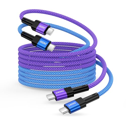 240W Fast USB C to USB C Cable 3FT for iPhone 17e 17 Air 17 Pro Max 16e 16 15 iPad MacBook,2Pack Fast Charging Type C Charger Cord Nylon Woven USBC Cable for Samsung Galaxy Galaxy S26 Ultra Pixel 10a - size: 3ft, style: USB C to C