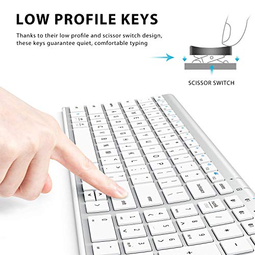 iClever BK10 Bluetooth Keyboard, Universal Bluetooth 5.1 Wireless Keyboard with Number Pad, Ergonomic Design, Multi-Device Compatibility, Stable Connection for Mac, iPad, iPhone, Android, Windows - color: Silver / White