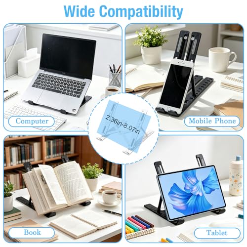 Marte Vanci Laptop Stand for Desk, Portable Computer Riser with 10 Adjustable Levels, Foldable Notebook Holder Ergonomic Ventilated Cooling ABS Computer Stand for Laptops Tablets Black - color: Black