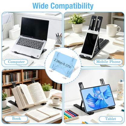 Marte Vanci Laptop Stand for Desk, Portable Computer Riser with 10 Adjustable Levels, Foldable Notebook Holder Ergonomic Ventilated Cooling ABS Computer Stand for Laptops Tablets Black - color: Black