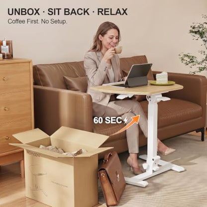 ROMOON Folding Standing Desk, 25" No-Assembly Height Adjustable Laptop Cart | Portable Sit-Stand Desk with Wheels and Tilt Top, Mobile Workstation for Home Office, Bedroom & Small Spaces, Natural Oak - color: Natural Oak