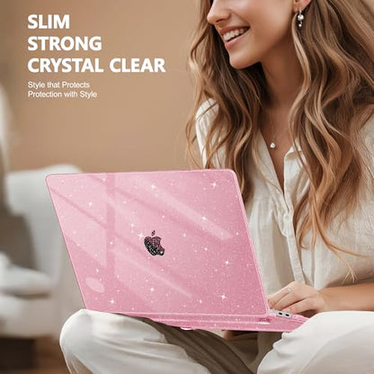 May Chen Compatible with MacBook Air 13 inch Case 2021 2020 2019 2018 Release Models: M1 A2337 A2179 A1932, Plastic Hard Shell Case for Mac Air 13 inch with Retina Fits Touch ID, Pink Glitter - color: Pink Glitter