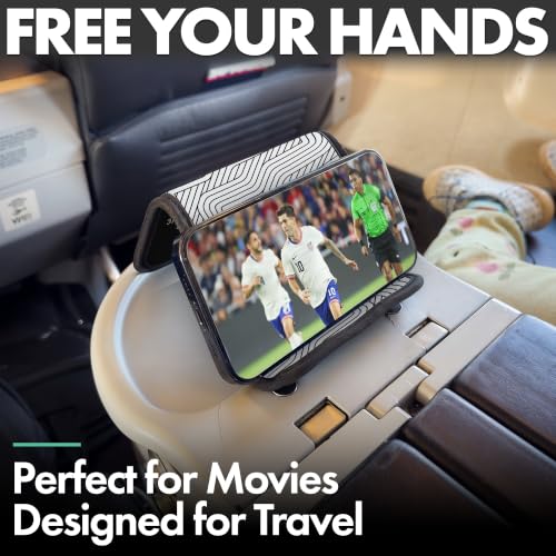 Airplane Phone Holder - Foldable Phone Stand for Plane Travel | Aluminum Build, 9 x 5 in. Mono Lines, Tabletop Mount Desk, Plane Tray Seat back, Treadmill, Fits iPhone Cell Phone - color: Mono Lines, size: Large