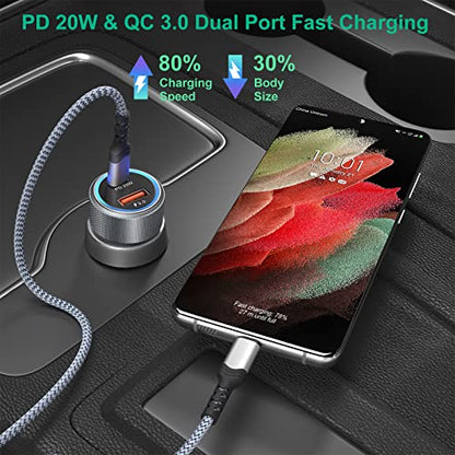 5 Pack USB C Car Charger, Bangfun 36W Dual USB Car Adapter Fast Charge PD&QC 3.0 Cigarette Lighter USB Charger Compatible iPhone 15 14 13 12 11 Pro Max SE,iPad,Samung S24/S21/S20, Pixel(Grey) - color: Grey