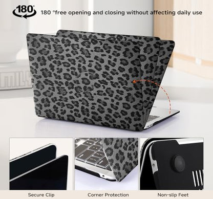 for MacBook Pro 13 Inch Case 2026-2016 M2 M1 A2338 A2251 A2289 A2159 A1989 A1708 A1706, PU Leather Cheetah Leopard Print Hard Shell & Keyboard Cover, Black - color: Leopard Black, size: 2016-2026 Macbook Pro 13 inch M1 M2