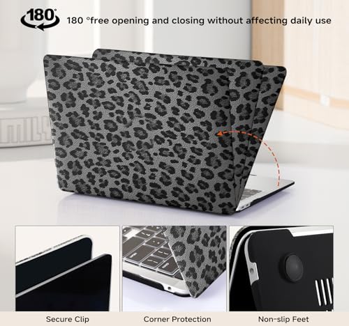 for MacBook Neo Case 13-inch 2026 A3404, Black Leopard Print | Textured Cheetah Leather Laptop Cover with Logo Cutout, Slim Two-Piece Snap On Shell Includes Matching Keyboard Cover - color: Leopard Black