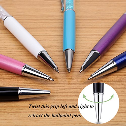 Stylus Pens, Besgoods 6Pcs Crystal 2 in 1 Slim Capacitive Stylus &Ballpoint Pen for Touch Screens, Phones and Tablets, Sky Blue Pink Purple Royal Blue Black White