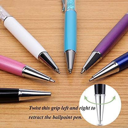 Stylus Pens, Besgoods 6Pcs Crystal 2 in 1 Slim Capacitive Stylus &Ballpoint Pen for Touch Screens, Phones and Tablets, Sky Blue Pink Purple Royal Blue Black White