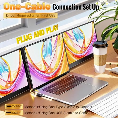 2026 New One Cable Connection Laptop Screen Extender Monitor Portable, Ultra Thin 15.6" 1080P FHD Triple Screen,Fit for 13-17" Laptop, Plug & Play Compatiable with Win/Mac/Chrome/Android - size: 15.6” One Cable Triple Screen
