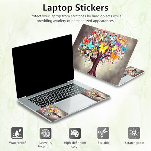 Laptop Skin Sticker Decal, Universal Reusable Vinyl Laptop Cover for 12" 13" 13.3" 14" 15" 15.4" 15.6" Notebook PC, Reusable Waterproof Scratch-Resistant with 2 Wrist Pads,Butterfly Tree - color: Butterfly Tree
