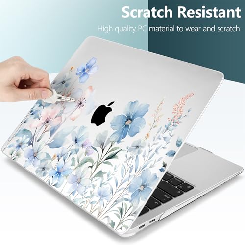 DONGKE Compatible with MacBook Air 13 inch Case 2021 2020 2019 2018 Release A2337 M1 A2179 A1932 with Retina Display & Touch ID, Plastic Hard Shell & Keyboard Cover - Blue Flowers - color: Blue Flowers