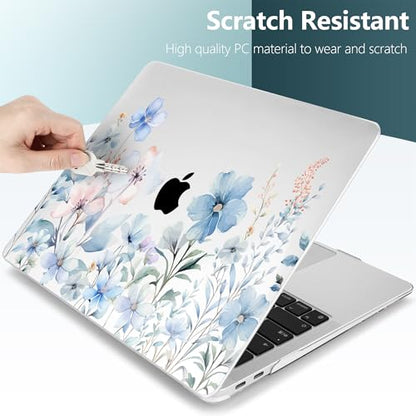 DONGKE Compatible with MacBook Air 13 inch Case 2021 2020 2019 2018 Release A2337 M1 A2179 A1932 with Retina Display & Touch ID, Plastic Hard Shell & Keyboard Cover - Blue Flowers - color: Blue Flowers