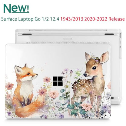Mektron Surface Laptop Go 12.4 inch Case Compatible with Go 3/2/1 Microsoft Surface Laptop 12.4" Cover 2023-2020 Releases Model 1943/2013 Plastic Hard Shell Case with Screen Protector, Fox and Deer - color: Fox and Deer