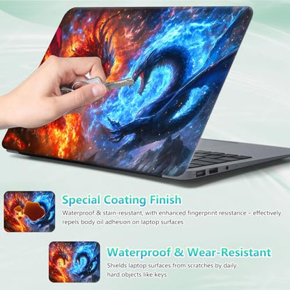 Laptop Skin Sticker Decal 12"-15.6" Universal Laptop/Notebook/Netbook Vinyl - Waterproof Scratch Resistant,Fits HP Dell Lenovo MacBook,2 Free Wrist Pads,Easy Apply & Remove,Fire Blue Dragon - color: Fire Blue Dragon