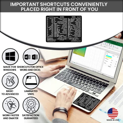SYNERLOGIC Microsoft Word/Excel (for Windows) Reference Guide Keyboard Shortcut Sticker, Laminated, No-Residue Vinyl (Black/Small) - color: Black