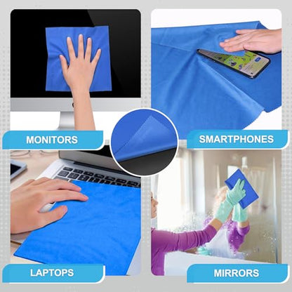 Eco-Fused Large Microfiber Cleaning Cloths - 4 Pack - 18 x 18 inch - Perfect for Wide Screen TVs, Large Computer Monitors- Also for Cleaning Glasses, Camera Lenses, Laptops and LCD Screens- Blue/Black - color: 4 Pack - 18 X 18 Inch