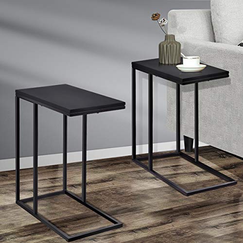 Tangkula Sofa Side End Table C Table Laptop Holder End Stand Desk Coffee Tray Side Table Notebook Tablet Beside Bed Sofa Portable Workstation (Black) - color: Black