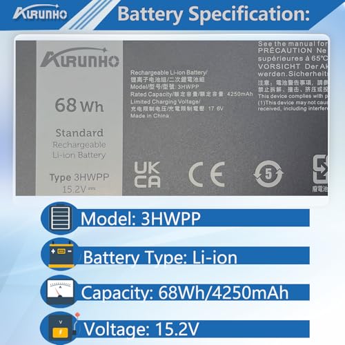 3HWPP Battery Replacement for Dell Latitude 5511 5411 5510 5501 5401 5410 Inspiron 17 7506 7500 2-in-1 Black Edition Series Precision 3551 3541 Series 10X1J 1VY7F T6DC2 YPVX3 JG75F
