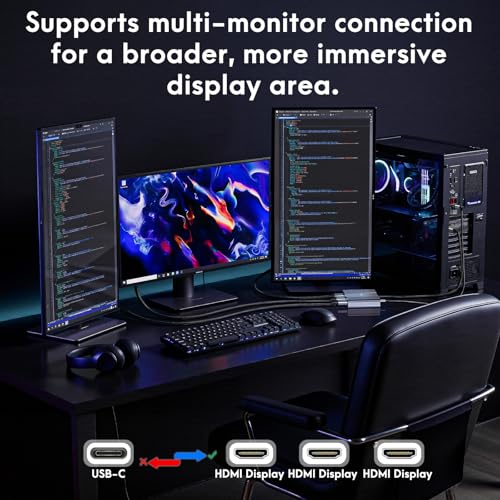USB C to 3 HDMI Adapter with PD 100W,4K@60Hz HDMI Splitter Extended Display | HDMI Splitter Extended Display 1 in 3 Out for Multi-Monitors with Laptop,PC,USB-C Graphics Card - MACOS Not Support MST - color: Light blue