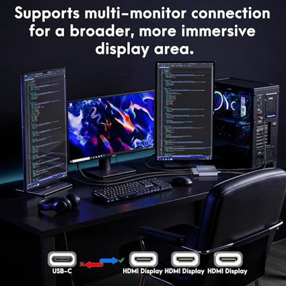 USB C to 3 HDMI Adapter with PD 100W,4K@60Hz HDMI Splitter Extended Display | HDMI Splitter Extended Display 1 in 3 Out for Multi-Monitors with Laptop,PC,USB-C Graphics Card - MACOS Not Support MST - color: Light blue