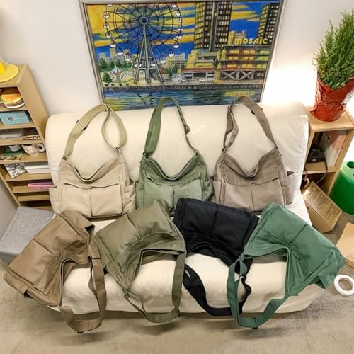 Cute Canvas Tote Bag for School/Work/Travel, Large Crossbody Messenger Bag Laptop Shoulder Bag - color: Sand Grey