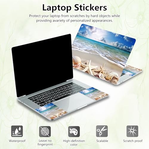 Laptop Skin Sticker Decal, Universal Reusable Vinyl Laptop Cover for 12" 13" 13.3" 14" 15" 15.4" 15.6" Notebook PC, Reusable Waterproof Scratch-Resistant with 2 Wrist Pads,Beach Starfish - color: Beach Starfish