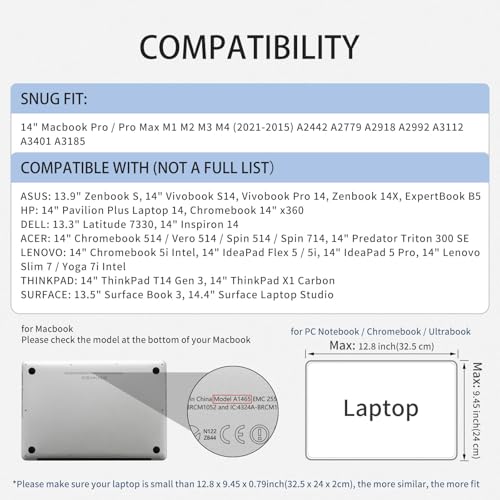 RAINYEAR Laptop Sleeve Case Compatible with 13.3 Inch Laptop PC 14 Inch MacBook Pro/Max M1 M2 M3 M4 M5 Pro/Max, Protective Soft Padded Lightweight Computer Carrying Bag Cover, Black | Compatible with 13.3 inch Notebook Computer Chromebook, 14 inch MacBook