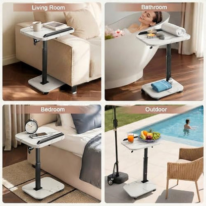 C Table End Table Adjustable Height, Rolling TV Tray Table for Small Spaces 180° Flip-Over Panel & 360° Swivel Casters,C Shaped Side Tables for Couch for Living Room/Bedroom/Bed/Sofa/Chair/Snack-White - color: White