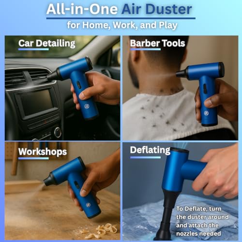 Electric Compressed Air Duster Blower Gun, Cordless Rechargeable Mini Blower 150000RPM Hand Held Blower for Keyboards, PC Cleaning Kit, Consoles, Grilling, Camping, Barber, Replace Canned Air