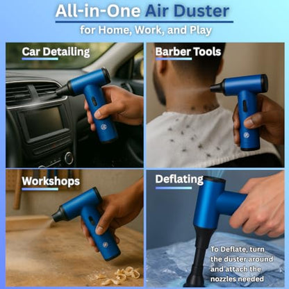 Electric Compressed Air Duster Blower Gun, Cordless Rechargeable Mini Blower 150000RPM Hand Held Blower for Keyboards, PC Cleaning Kit, Consoles, Grilling, Camping, Barber, Replace Canned Air
