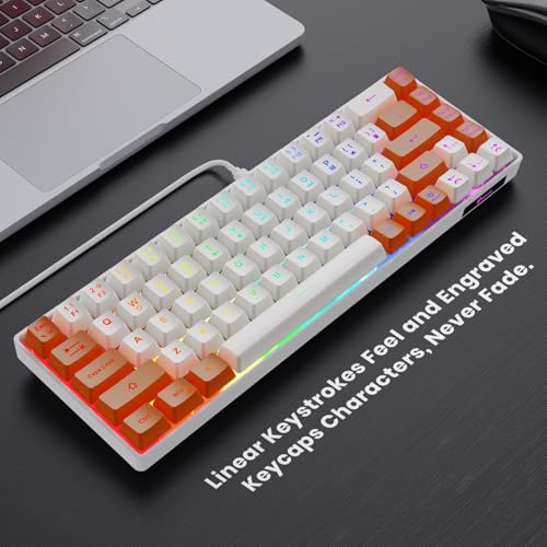 GEODMAER 65% Gaming Keyboard, LED Backlit Mini Wired Keyboard, Ultra-Compact Anti-Ghosting No-Conflict 68 Keys Membrane Gaming Wired Keyboard for PC Laptop Windows Gamer(White-Orange) - color: White-Orange