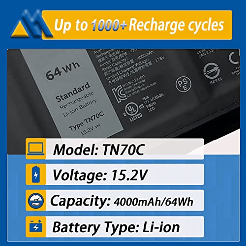 64Wh TN70C Battery Replacement for Dell Inspiron 3510 3511 3515 5310 5410 5418 5510 5515 Latitude 3320 3330 3420 3520 Series Vostro 3510 3511 3515 5410 5510 G91J0 V6W33 0WV3K8 15.2V 4000mAh - size: 11.22*3.48*0.21 inch TN70C