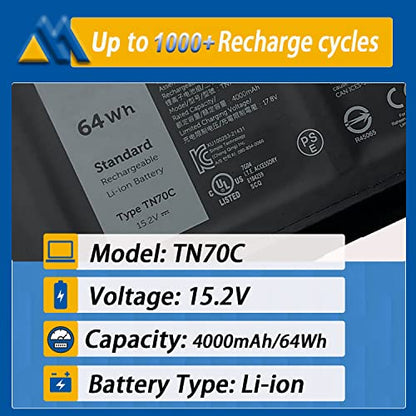64Wh TN70C Battery Replacement for Dell Inspiron 3510 3511 3515 5310 5410 5418 5510 5515 Latitude 3320 3330 3420 3520 Series Vostro 3510 3511 3515 5410 5510 G91J0 V6W33 0WV3K8 15.2V 4000mAh - size: 11.22*3.48*0.21 inch TN70C