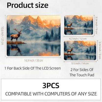 Majestic Elk Mountain Lake Universal Laptop Skin Sticker 3PCS, Protective Decal Trim-to-Fit 11.6" 13.3" 14" 15.6" Laptop Vinyl Cover, Removable Anti-Scratch Computer Decal Protector - color: Majestic Elk Mountain Lake
