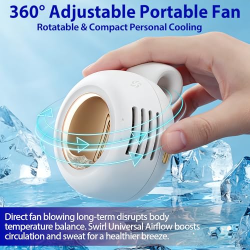 jintion Handheld Fan Portable Neck Waist Personal Mini Clip on Hand Fans Rechargeable Wearable for Shirt Belt That Deliver Refreshing Cool Breeze Under Held Cooling Wind Small 360° Rotatable - color: White