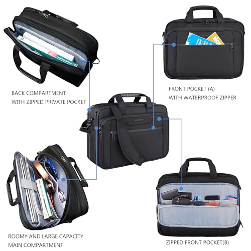 KROSER Laptop Bag Expandable Briefcase Messenger Bag 17.3 Inch Black | Water-Repellent, Shoulder Messenger Bag, Computer Bag, Travel/Business, Men/Women