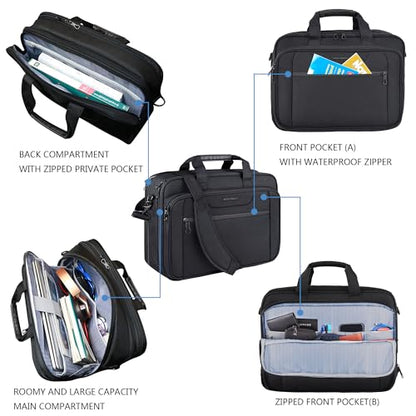 KROSER Laptop Bag Expandable Briefcase Messenger Bag 17.3 Inch Black | Water-Repellent, Shoulder Messenger Bag, Computer Bag, Travel/Business, Men/Women