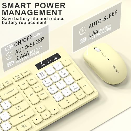 Wireless Keyboard and Mouse Combo, Full-Sized Wireless Keyboard and Adjustable DPI Mouse, 2.4GHz USB Receiver, Silent Keyboard and Mouse for PC, Windows, MAC, Desktop, Laptop (Canary Yellow-B) - color: Canary Yellow-B