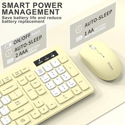 Wireless Keyboard and Mouse Combo, Full-Sized Wireless Keyboard and Adjustable DPI Mouse, 2.4GHz USB Receiver, Silent Keyboard and Mouse for PC, Windows, MAC, Desktop, Laptop (Canary Yellow-B) - color: Canary Yellow-B