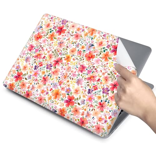 Universal Laptop Skin for 13-16 Inch Laptops,Vinyl Protective Sticker Decal,Easy DIY Trim-to-Fit for HP/Dell/MacBook,Bubble-Free & Removable,Pink Flowers - color: Pink flowers