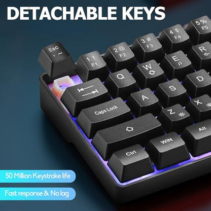 Guiheng Wired Portable 60% Mechanical Gaming Keyboard,RGB LED Backlit Compact 68 Keys Mini Wired Office Keyboard with Red Switch for Windows Laptop PC Mac - Black - color: black