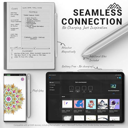 V-Pen EMR Stylus Remarkable 2 Pen Replacement with Digital Eraser + 5 Tips | 4096 Pressure Level Sensitivity & Palm Rejection | Digital Pen Marker Plus Compatible Kindle Scribe & Tablet Pen | White - style: V-Pen Stylus White