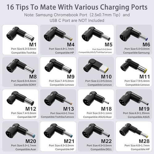 90W Universal Laptop Charger with 16 Tips Compatible with HP Le novo Dell Asus Acer Toshiba IBM Gateway Notebook Ultrabook Chromebook Power Supply Cord