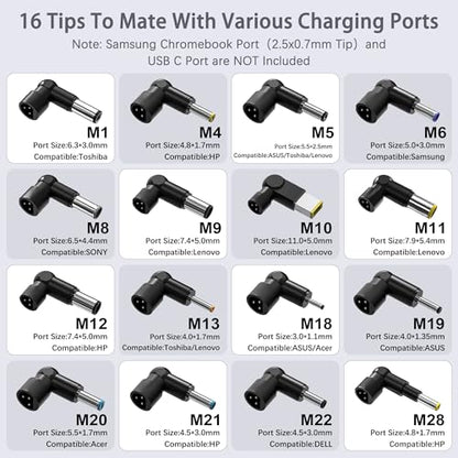 90W Universal Laptop Charger with 16 Tips Compatible with HP Le novo Dell Asus Acer Toshiba IBM Gateway Notebook Ultrabook Chromebook Power Supply Cord