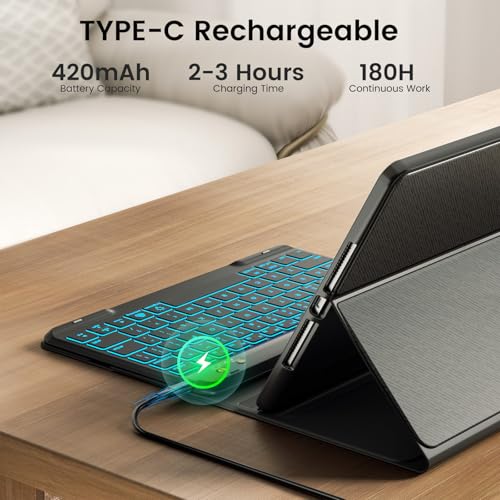 Keyboard Case for iPad Air 5th/4th Pro 11 inch, 7-Color Backlit Detachable Wireless Keyboard Case with Pencil Holder, Stand Folio Cover for Gen 2020/2022, Pro 4th/3rd/2nd/1st Gen, Black - color: Black